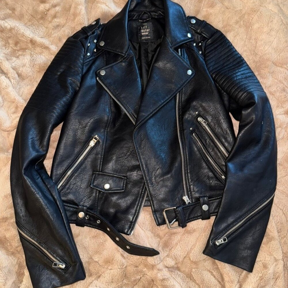 ZARA Studded Graffiti Faux Leather Jacket